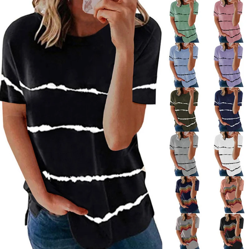 

Women's T-Shirt 2021 New Fashion Big Size 5XL Oversized Women Clothing Striped T-Shirt Loose Printed O-Neck Top Women