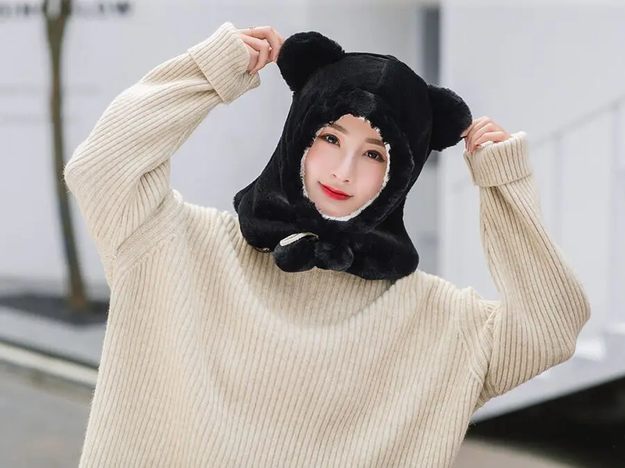 PLOERMIN новые милые Мультяшные уши Skullies Beanies кроличий мех вязаные шапки зимние толстые теплые мягкие Твердые крышки Зимние женские шапки