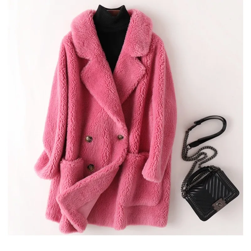 Real Fur Coat High Quality Australian Womens Wool Coats Thick Warm Elegant Loose Large Size Long Outwear Winter Coat For Women