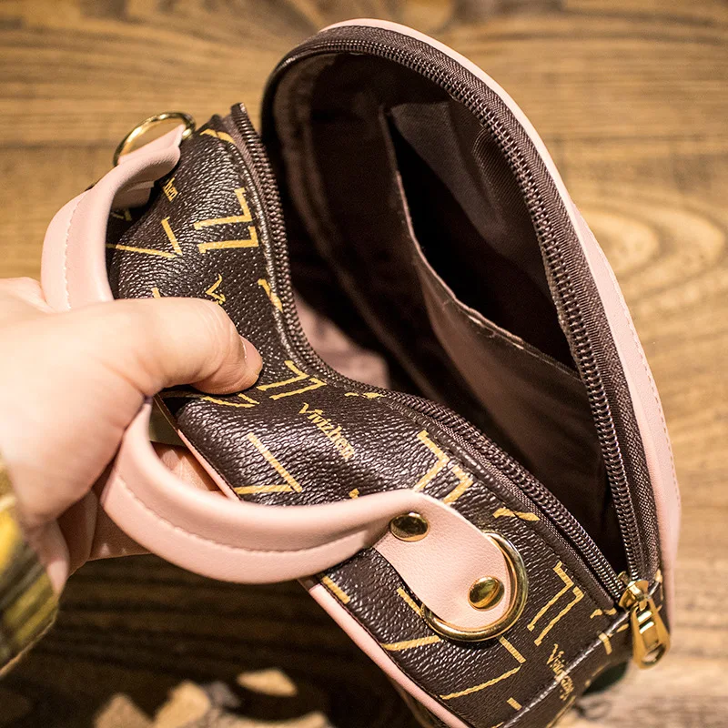 net celebrity high quality new fashion pu female bag printing portable shoulder bag messenger small round bag free global shipping