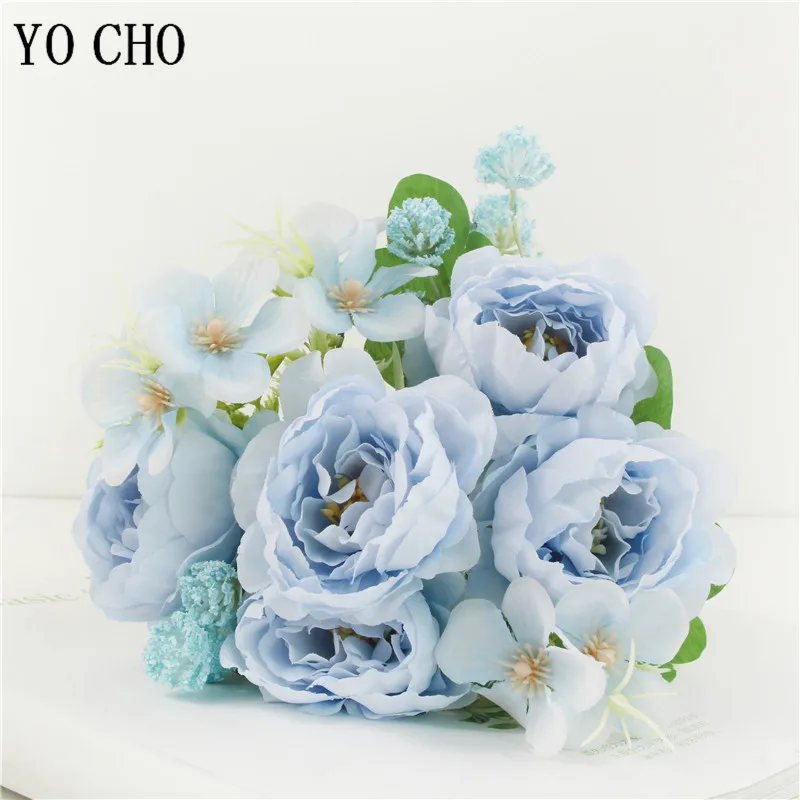 

YO CHO 5 Heads Peony Artificial Flowers Wedding Bouquet Spring Scenery Rose White Silk Fake Hydrangea Flowers Fleur Artificielle