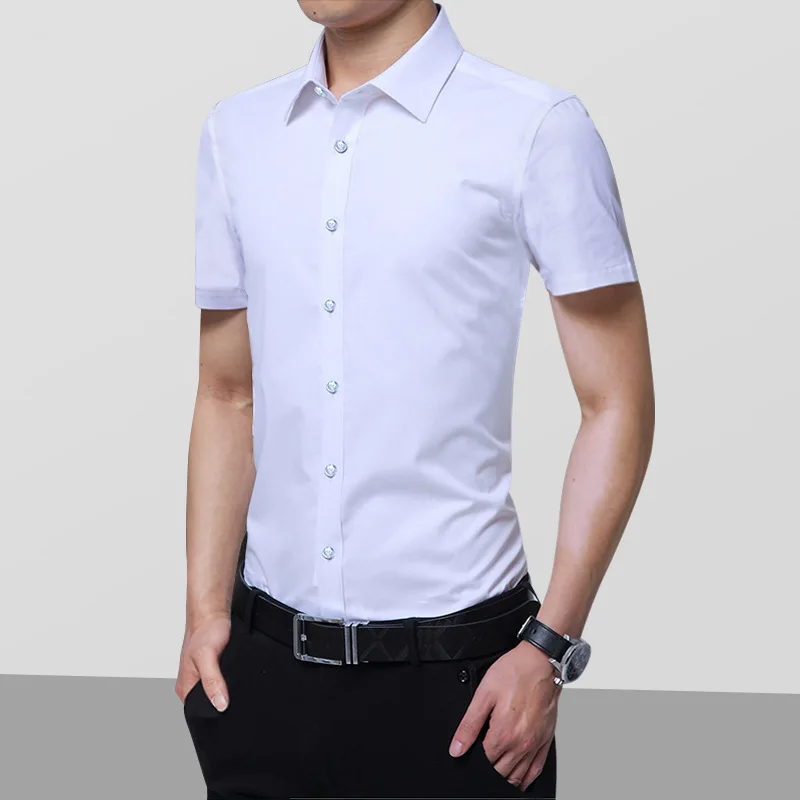 

New Arrival Fashion Mens Slim Fit Unique Neckline Stylish Dress Short Sleeve Shirts Mens Dress Shirts Asian Size 6XL 7XL 8XL