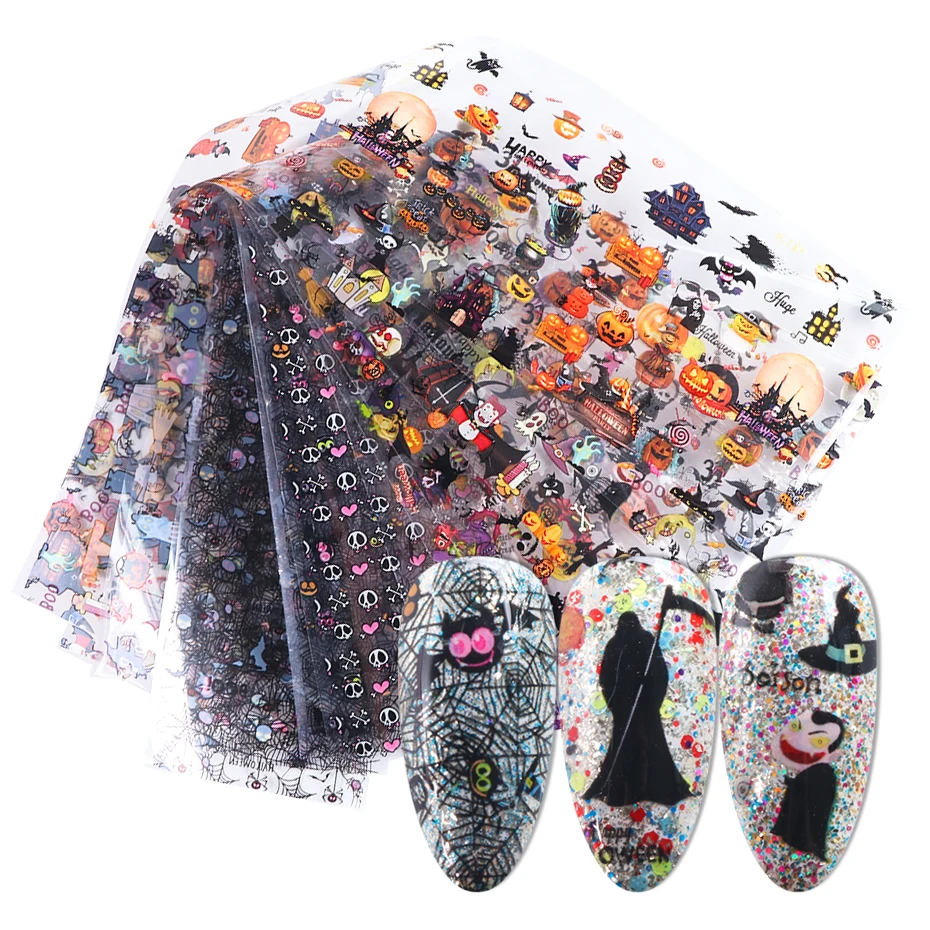 10 шт. стикер для дизайна ногтей Смешанная Фольга переноса Хэллоуина маникюра