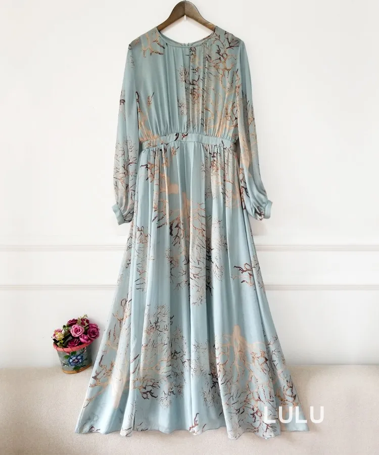 Женское длинное платье с принтом элегантное офисное из тутового шелкопряда О