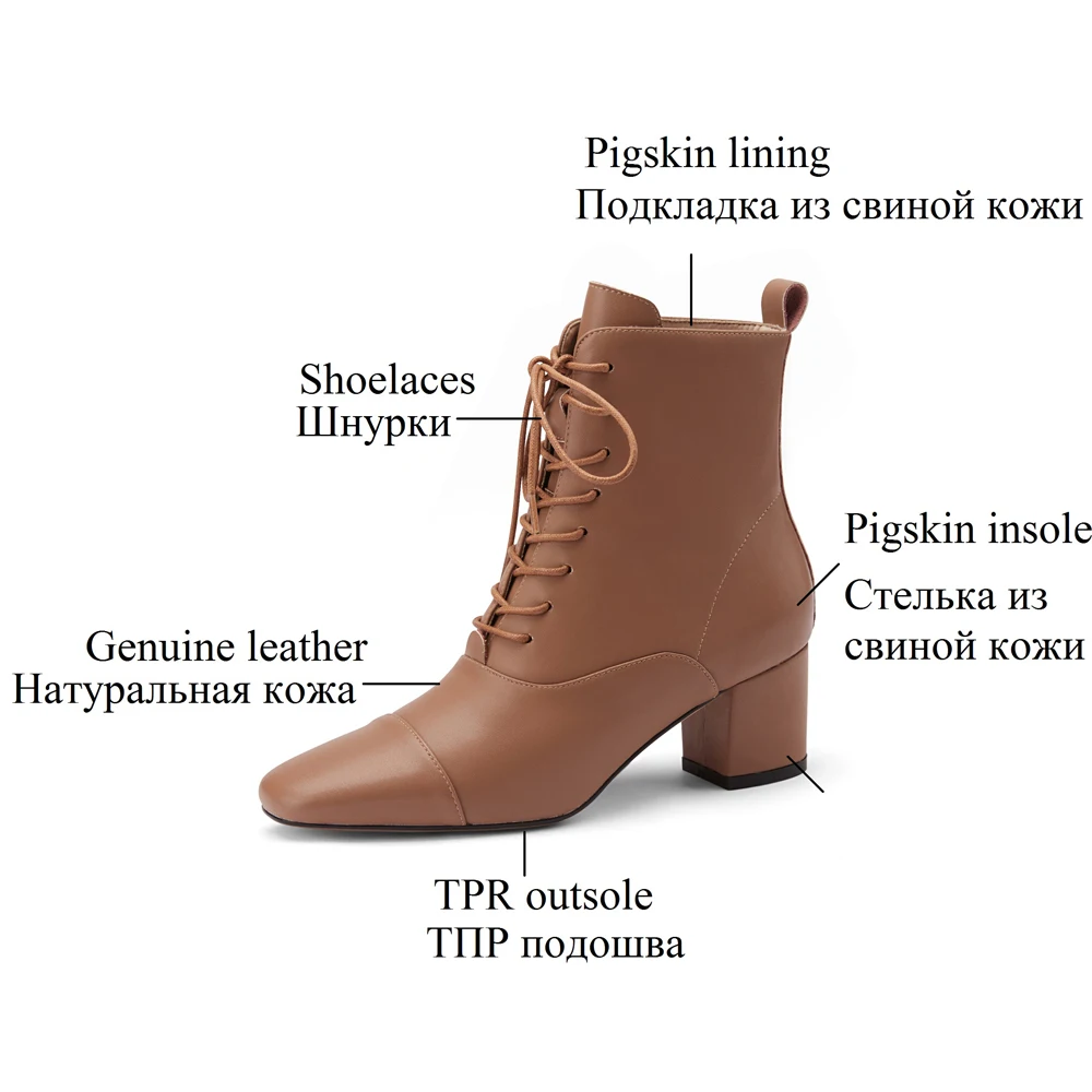

Spring 2021 Genuine Leather Women Boots Chunky Heels Lace Up Ladies Ankle Boots Girls Trappy Heels Brown Vintage Shoes Zapatos