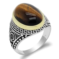 natural tiger eye stone ring for men 925 sterling silver big oval stone rings for men domineeringturkey silver fine jewelry