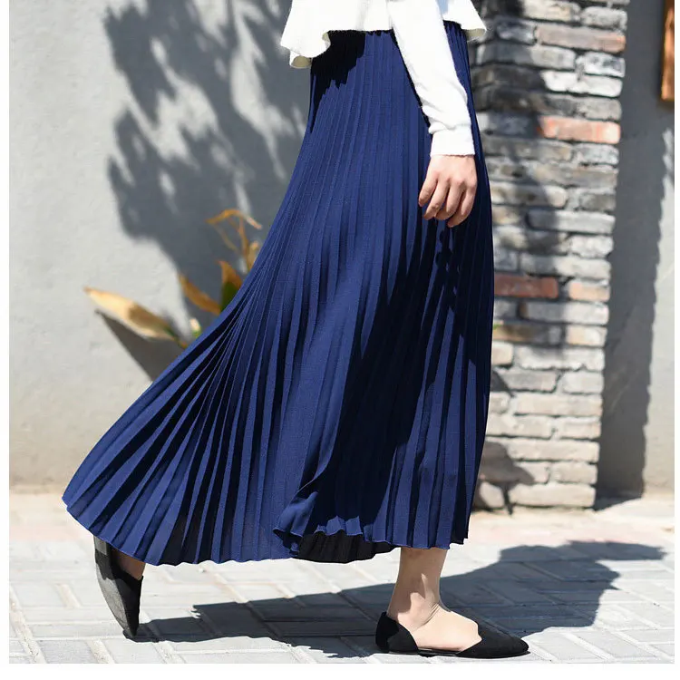 

Sherhure 2020 Autumn Vintage Long Saias High Waist Women Maxi Saia Longa Falda Pleated Skirt Jupe