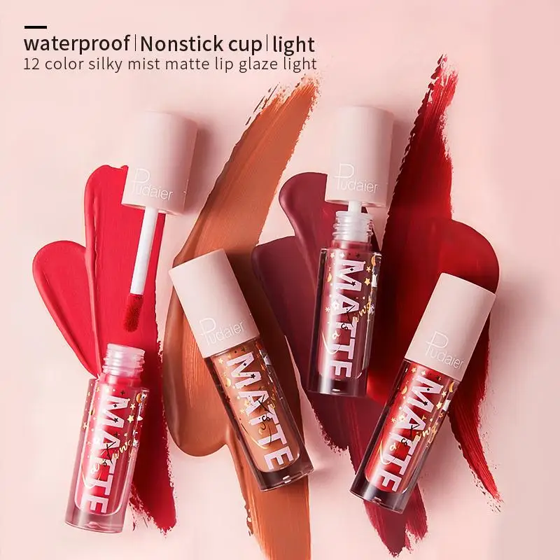 

Pudaier 12 Colors Mist Velvet Lip Gloss Matte Texture Waterproof Lip Glaze No Fading Long-lasting Lipstick Maquillaje TSLM1