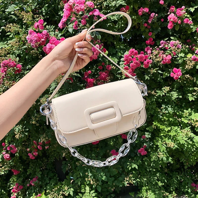 

2021 Women's Small Square Shoulder Bags Female PU Leather Flap Messenger Bag Fashion Simple Ladies Chain Underarm Bags Handbags