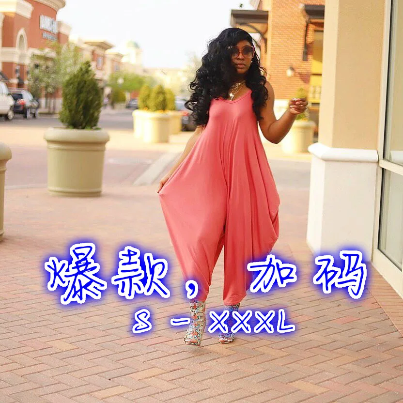 Комбинезон с лямкой через шею V-образным вырезом широкими штанинами |