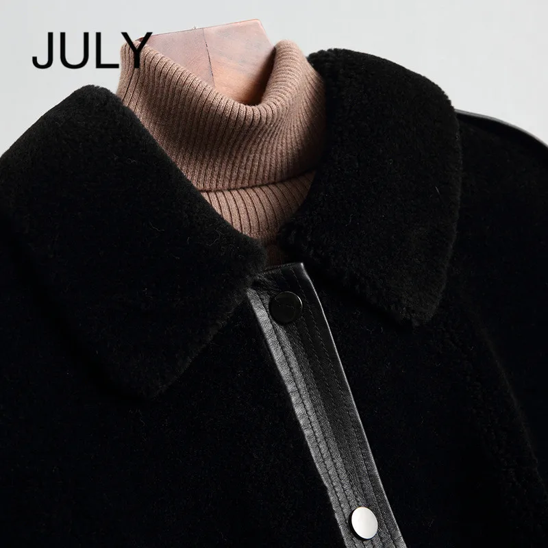 JULY/женское пальто из натуральной шерсти, кожа, черная,, новая шерсть шуба, длинная куртка с узким самообслуживанием, теплая куртка для путешествий