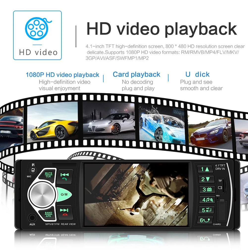 Автомагнитола 4022D-B с поддержкой Bluetooth и громкой связи большой экран 4 1 дюйма HD USB/AUX