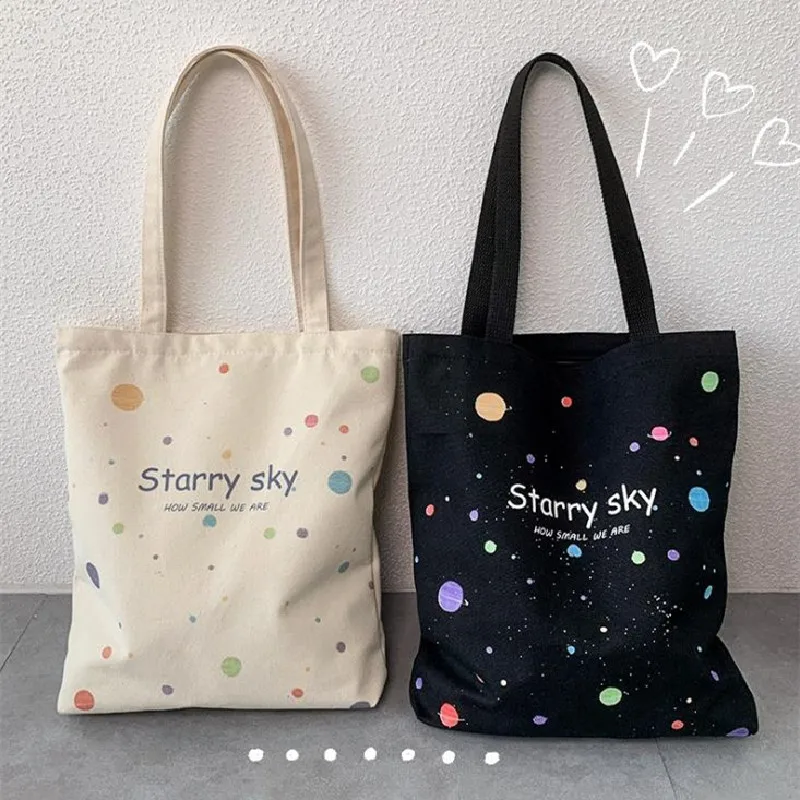 

New Lady's Canvas Bag Large Capacity Preppy Schoolbag One-shoulder Hand-carried Bag Street Fashion Simple Print Canvas Bag