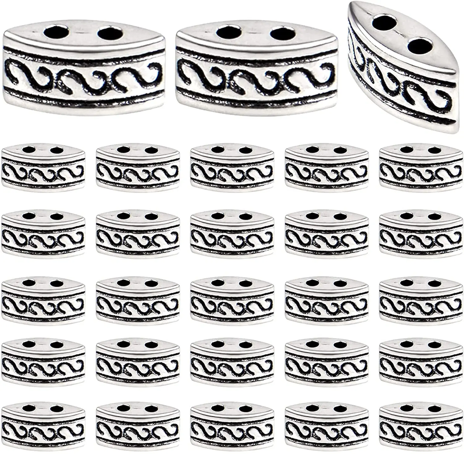 

100pcs Antique Silver Spacer Bar Beads Alloy 2-Hole Loose Bead Multi Strand Link Connector for DIY Bracelet Jewelry Craft Making