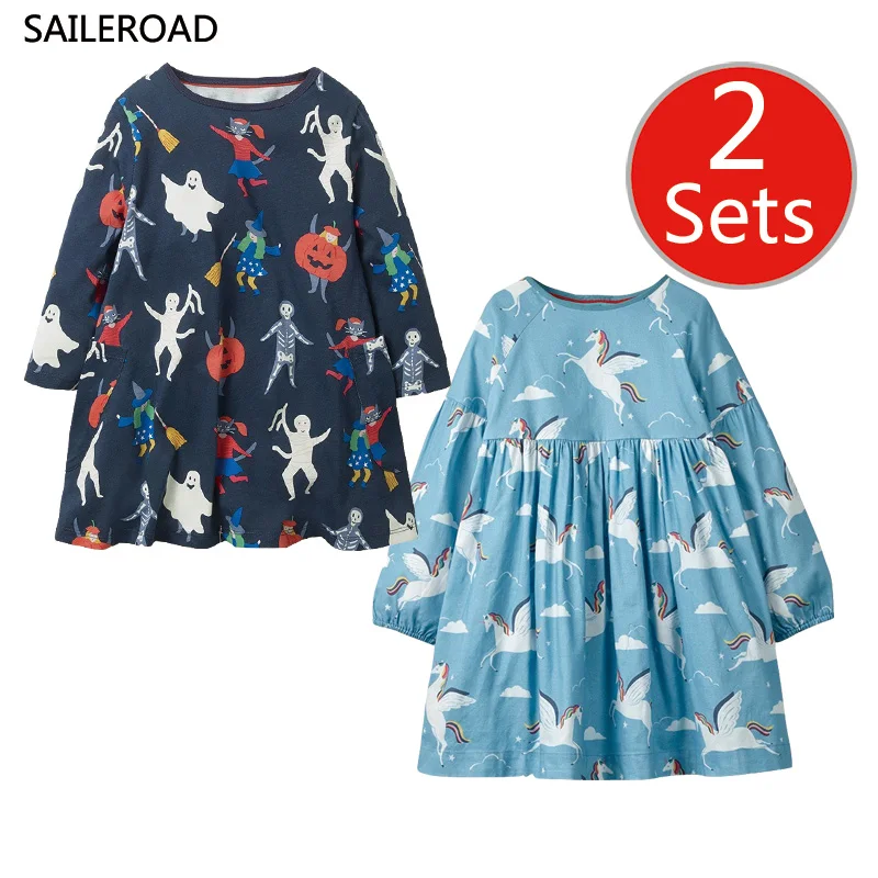 SAILEROAD/2 комплекта для девочек с единорогом платье принцессы длинными рукавами