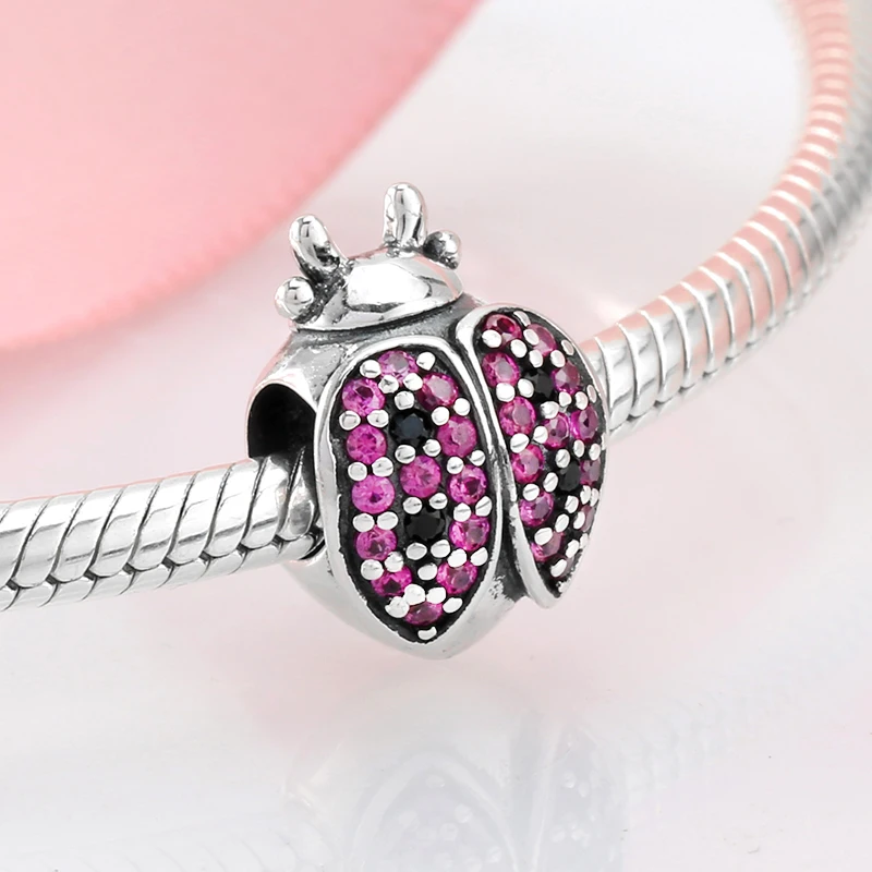 Бусины божья коровка из серебра 2019 пробы с разноцветным фианитом подходят для