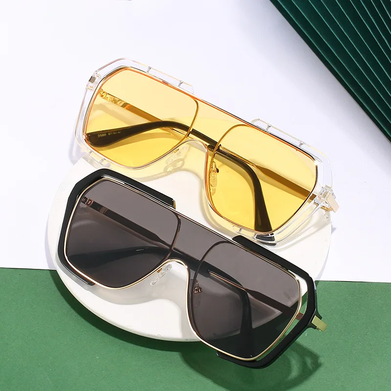 

Designer Fashion Oversized Square Sunglasses Ladies Retro Brand One-piece Gradient Glasses Men Driving Goggles Shadow