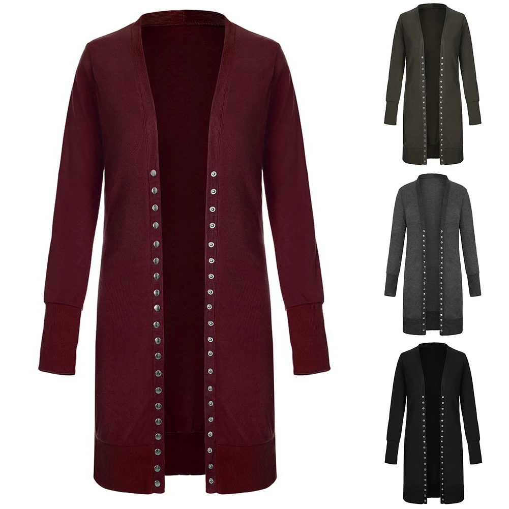 

Women Fashion Solid Color Long Sleeve Snap Buttons Sweater Cardigan Knitwear Coat Cardigan Tops Casual Loose Jacket Coat Outwear