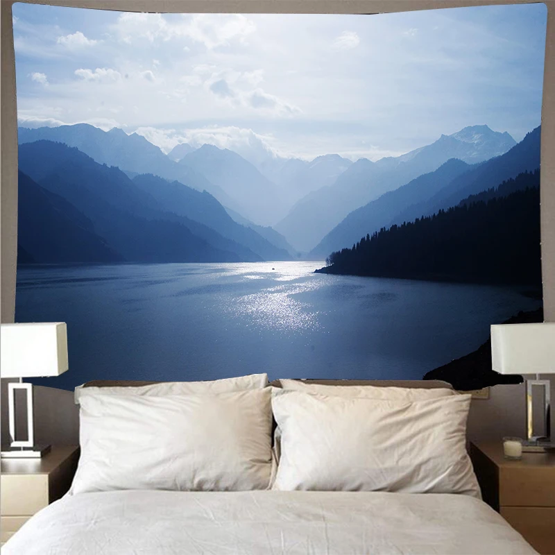 Лес река пейзаж дешевые гобелен искусство психоделический настенный пляжное
