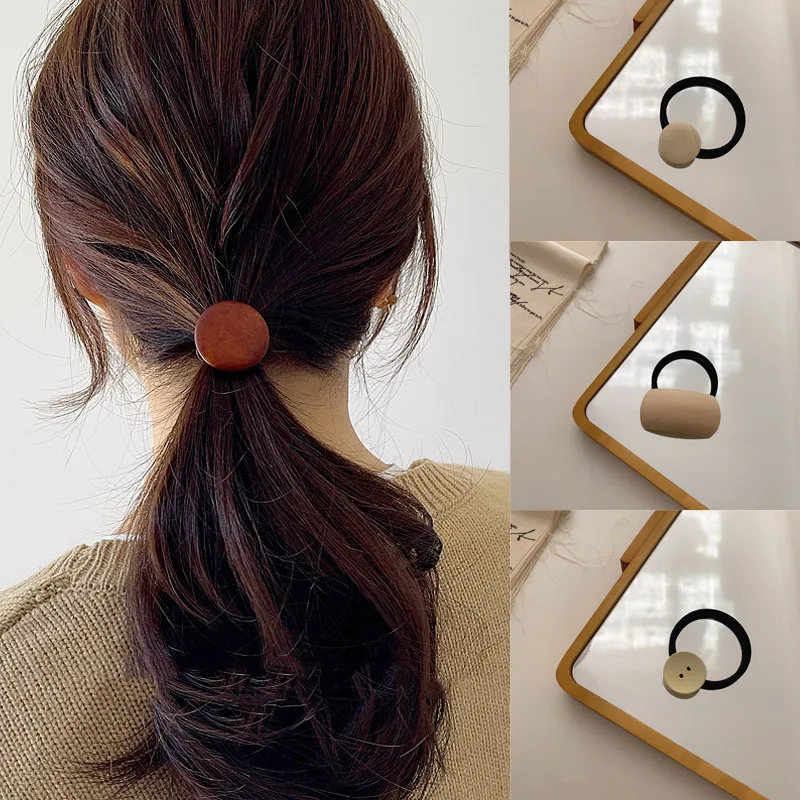 

Woman Korean Style Wooden Hair Ring Rubber Band Solid Scruchies Girls Ponytail Holders Hair Ties Scrunchies Elastic Hairband