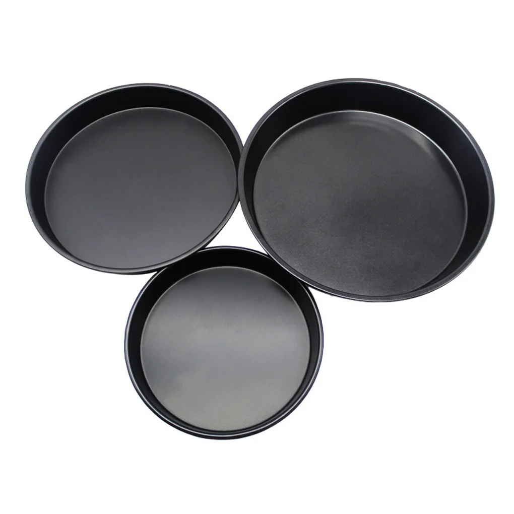 

3Pcs Non-stick Pizza Tray Set Round Metal Carbon Steel Baking Dough Pan Home Kitchen Bakeware
