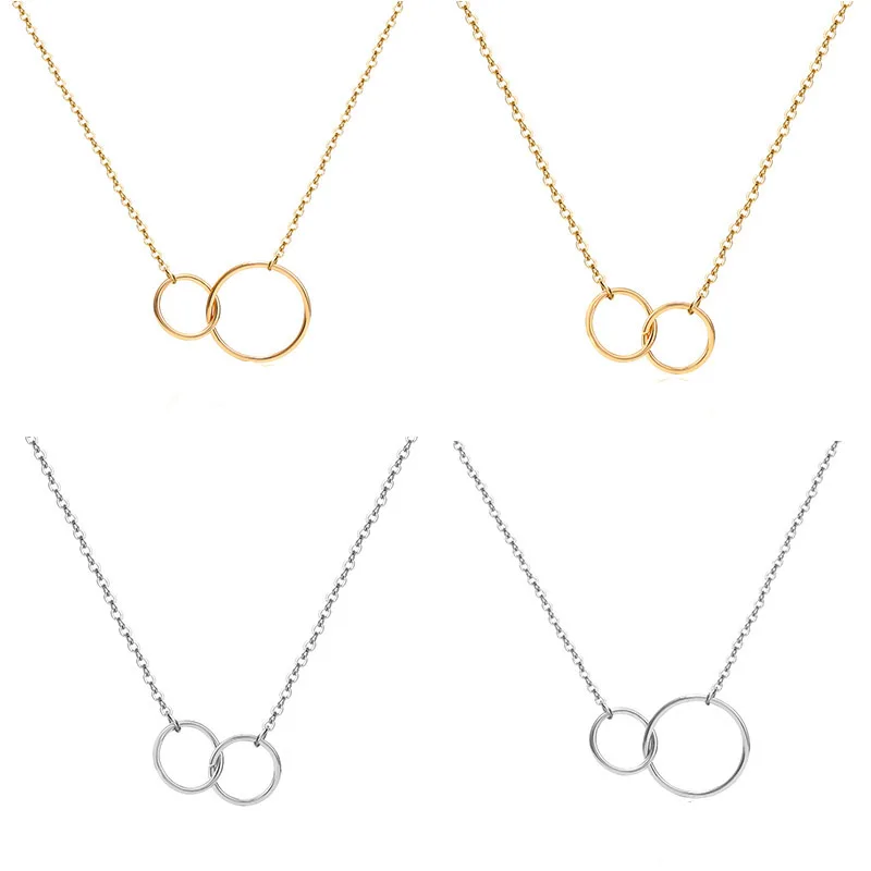

New Double Circle Interlocking Clavicle Short Necklace Gold Sliver Necklaces Choker for Women Girls Ladies Jewelry Accessories