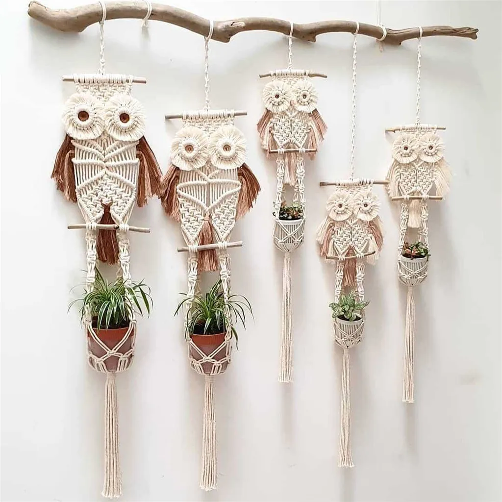 

Home Decoration Hand-Woven Rope Owl Net Bag Flower Basket Hanging Basket Decoration Wall Hanging Garden Accessories