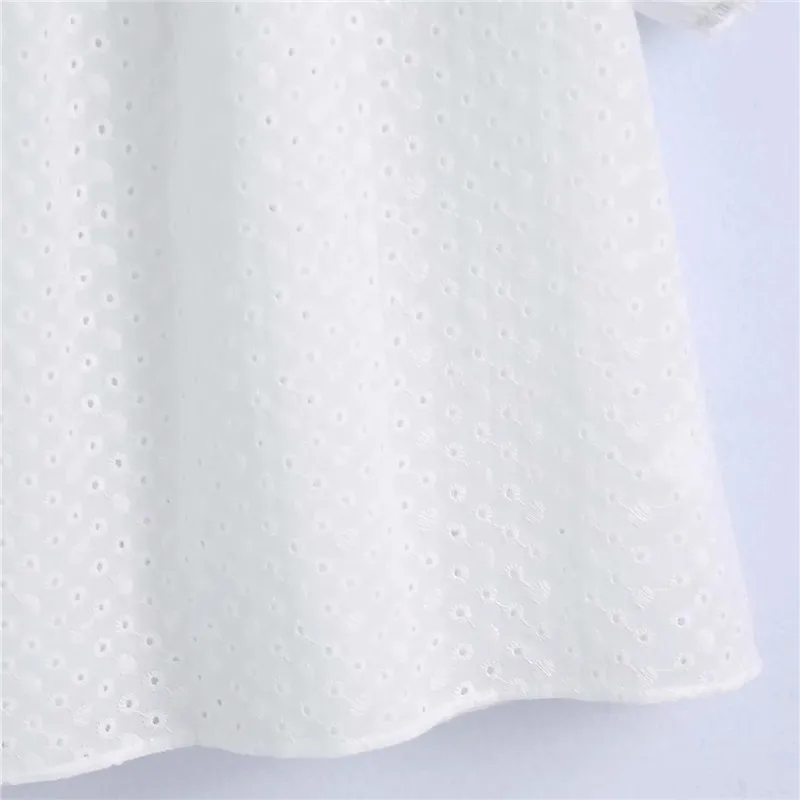 

PSEEWE Women Blouse 2021 Za Cut Out Embroidery White Woman Blouse Fashion Button Short Puff Sleeve Loose Casual Summer Tops