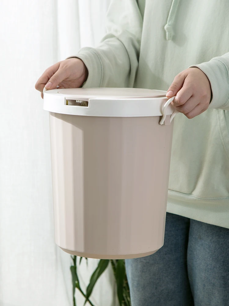 

Trash can with lid household bathroom kitchen press living room light luxury large capacity toilet waterproof elastic cover