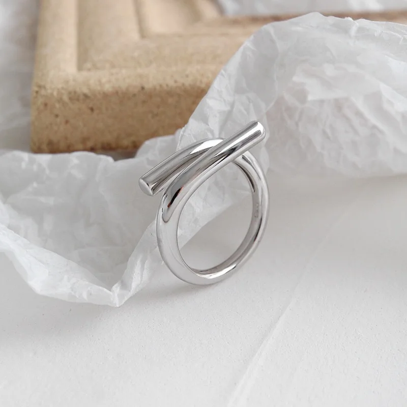 100% 925 Sterling Silver Open Rings - Retro Geometric Interwoven Design for Women - Smooth Sterling Silver Jewelry image 3