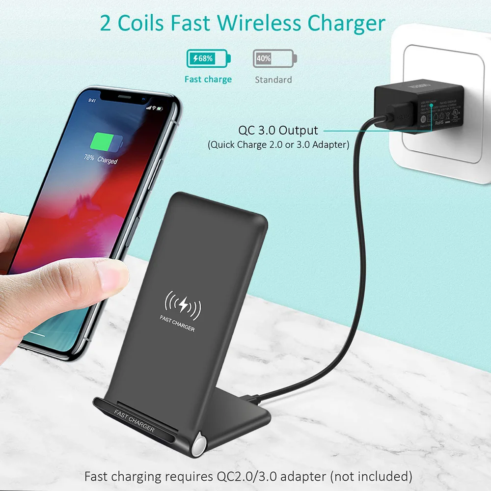 Складная Qi Беспроводная подставка для зарядного устройства для iPhone 11 X XS XR samsung S9 S10 Note 10 15W быстрый беспроводной зарядный блок зарядное устройство для телефона