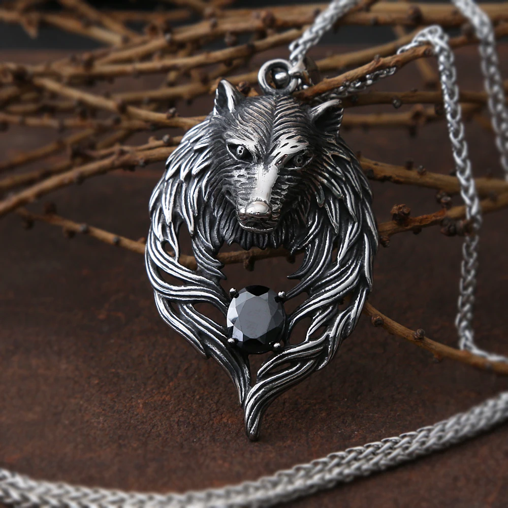 

Vintage Viking Wolf Necklace Men's Chain Punk Fashion Street Stainless Steel Wolf Head Necklace And Pendant Goth Accessories