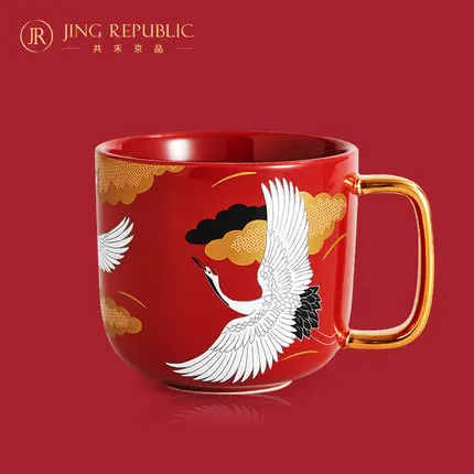 Chinese Retro Ceramic Mug Hand-painted Flower White Crane Water Coffee Tea Milk Cup Drinkware High-end Gift Boxed | Дом и сад