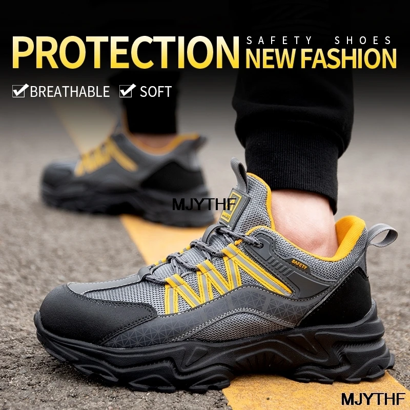 

2021 New Work Sneakers Breathable Men Safety Shoes Steel Toe Work Boots Indestructible Shoes Puncture-Proof Work Shoes Safety