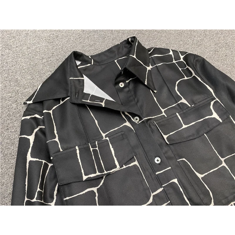 

XITAO Irregular Line Print Shirt Women Casual Temperament Turn-down Collar Single Breasted Spring Autumn New All-match WMD0168