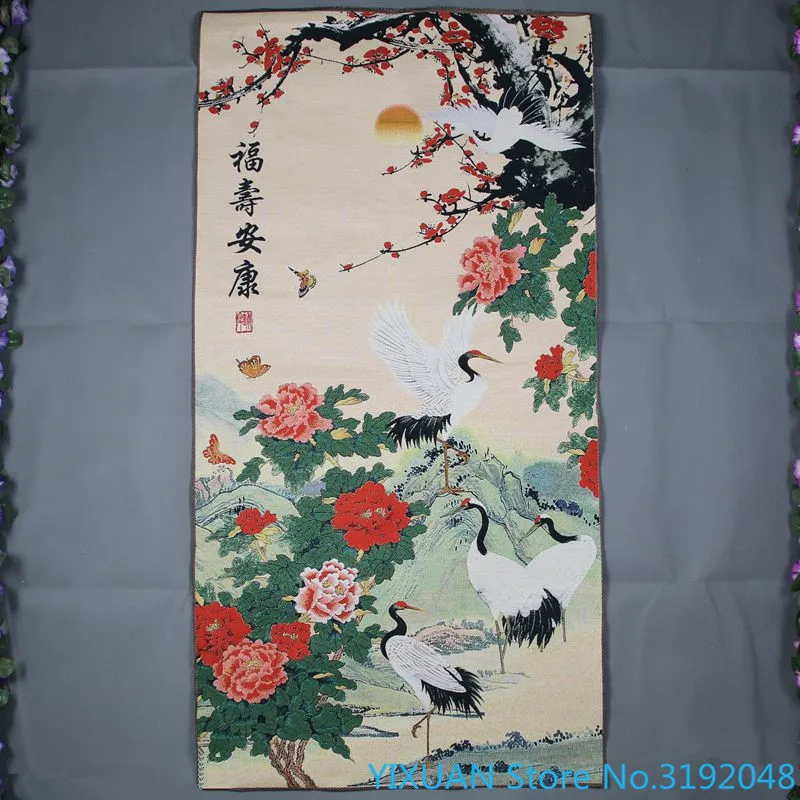 

Antique living room decoration painting Fushou Ankang hanging painting embroidery painting crane prolonging the year