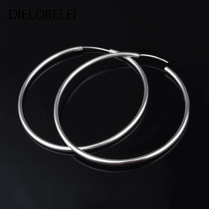 

DIELORELEI 925 Sterling Silver Temperament Accessories Gift Exquisite Glossy Circle Ring Hoop Earrings Style For Women