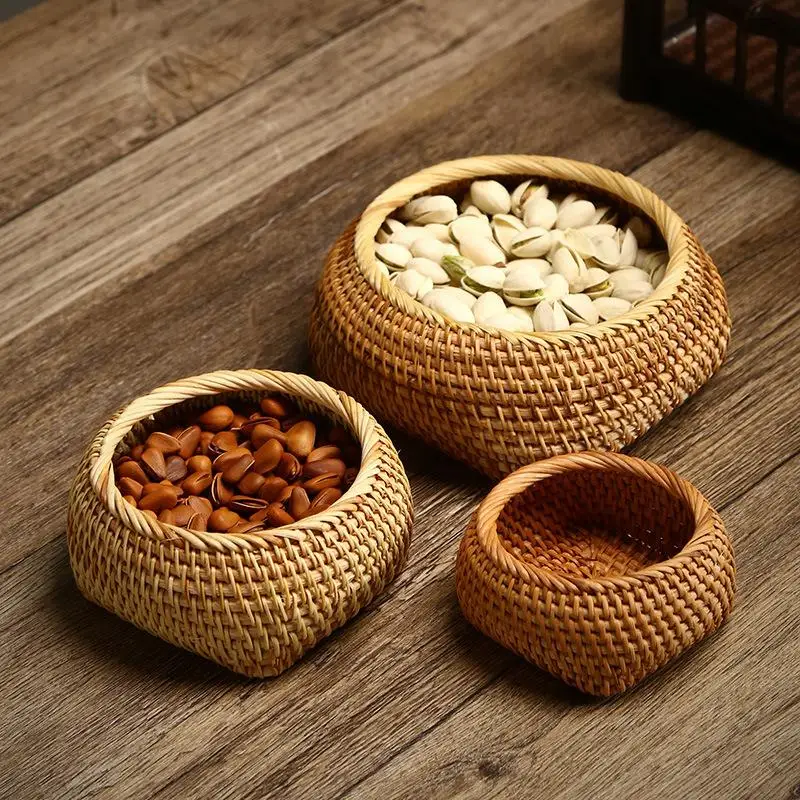 

Handmade Rattan Snack Box Household Coffee Table Desktop Storage Box Bamboo Woven Tea Tray Mini Fruit Plate