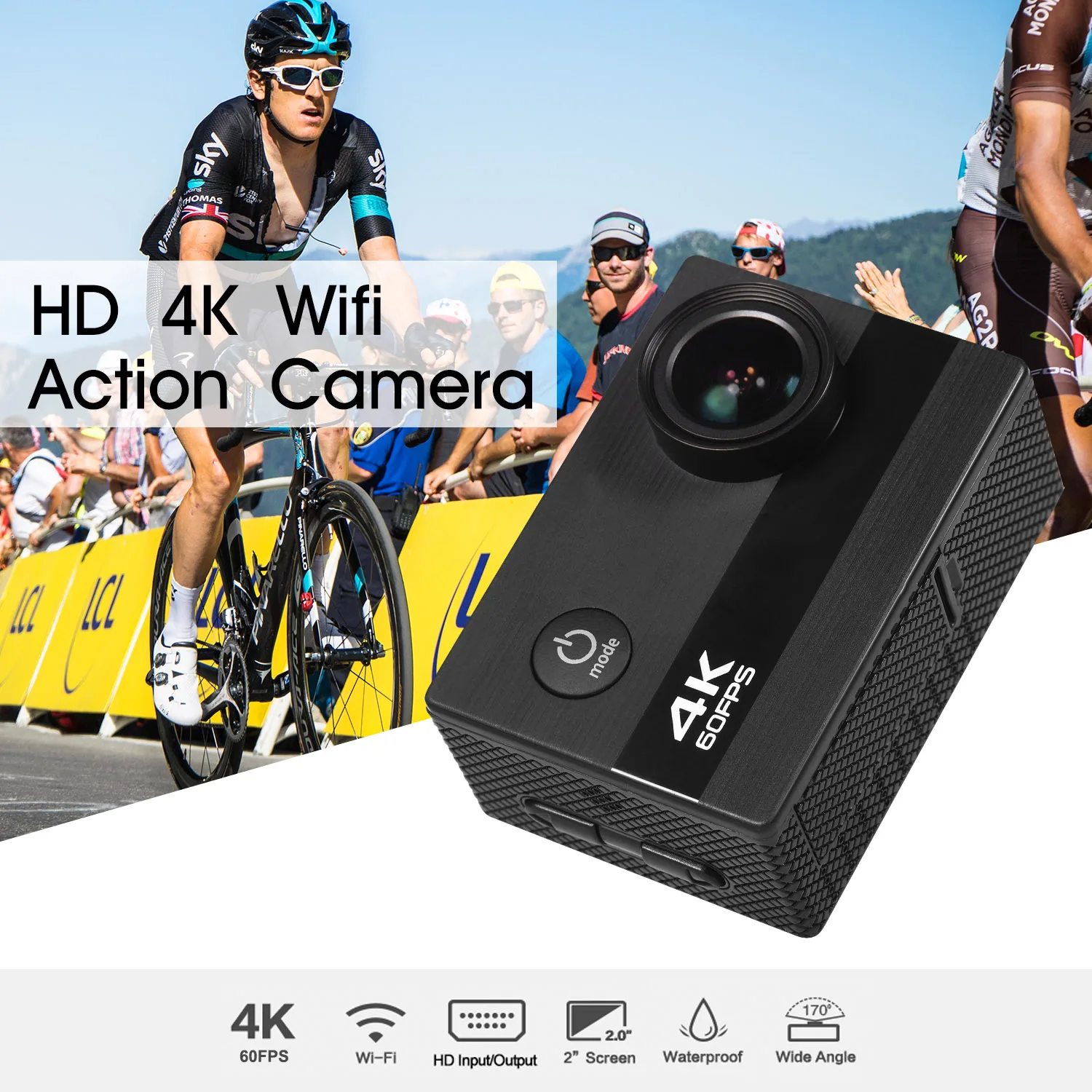 Спортивная Экшн-камера 4K 60FPS HD камера s подводный 30 м 170 градусов широкий угол с водонепроницаемым корпусом видео запись Спортивная камера