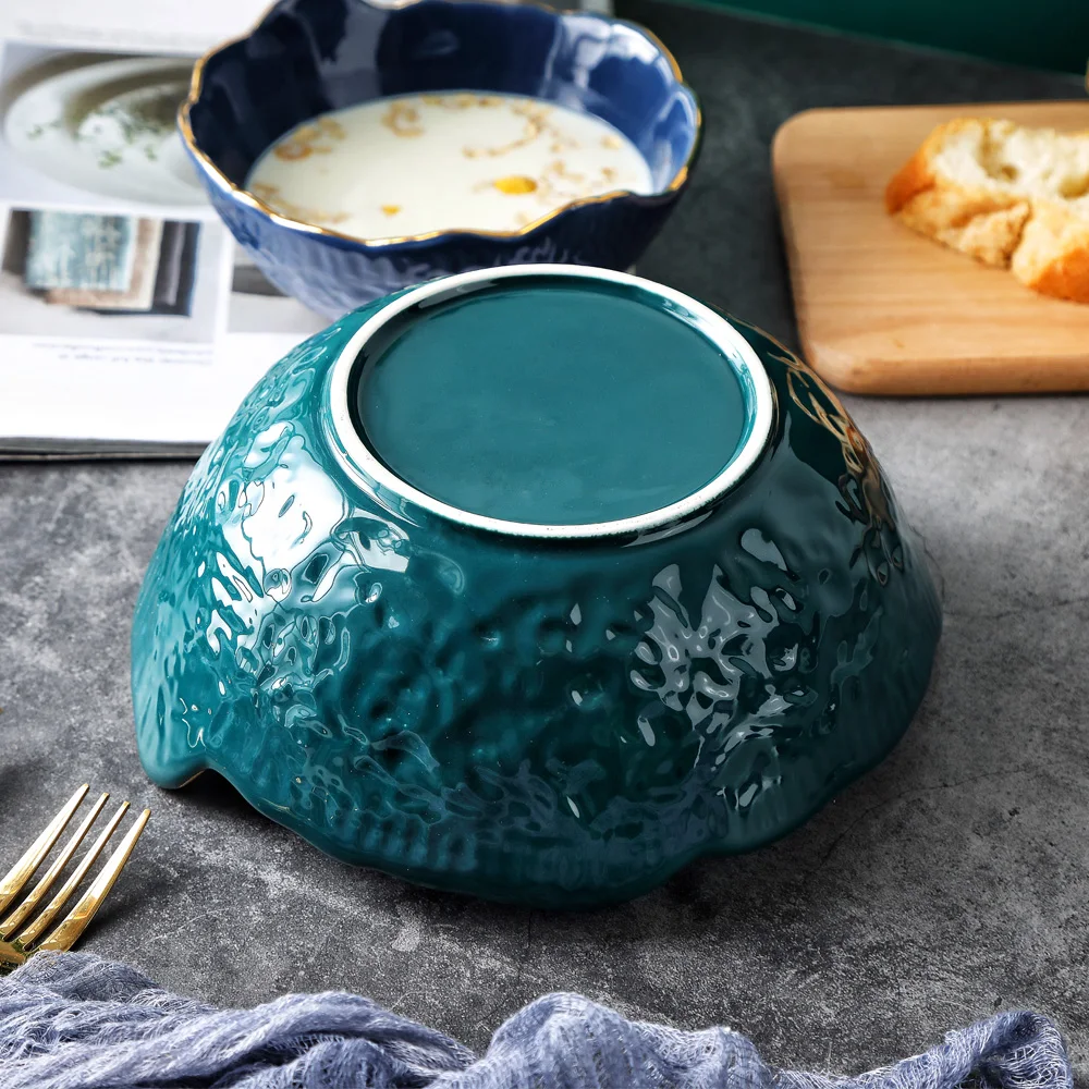 Керамическая миска MUZITY фарфоровая Асимметричная Салатница с золотым краем для