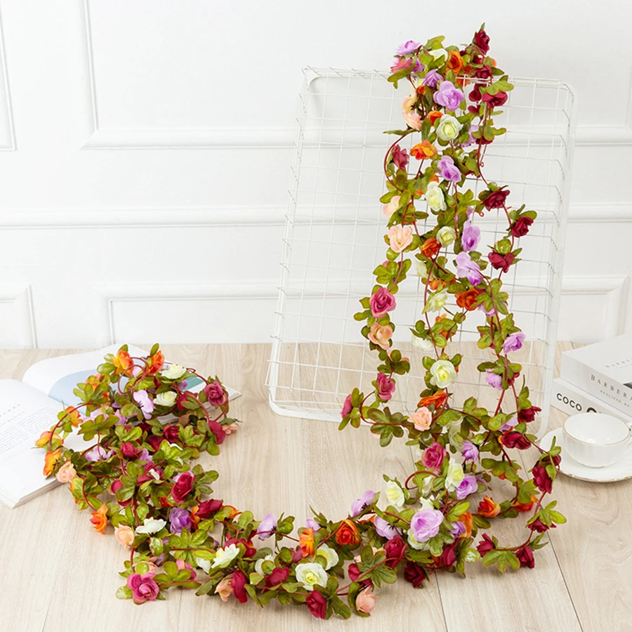 2.2 Meters Rose Artificial Flowers Christmas Garland for Wedding Home Room Decoration Spring Autumn Garden DIY Fake Plant Vine