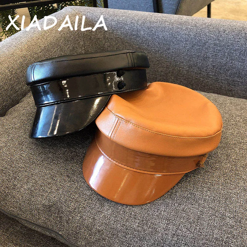 Осенне-зимняя новая кожаная кепка с плоским верхом женская модная шляпа в