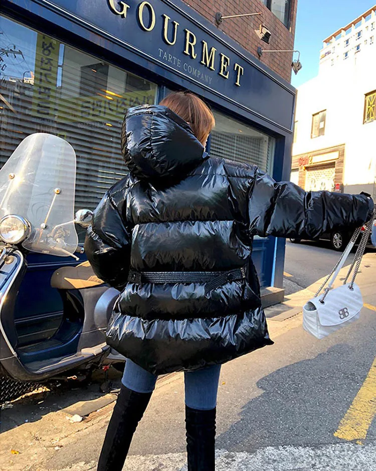 New Winter Women's Jacket hooded parka Bright Colors Insulated Puffy Coat collar hooded Parka Loose waist Belt outwear M192