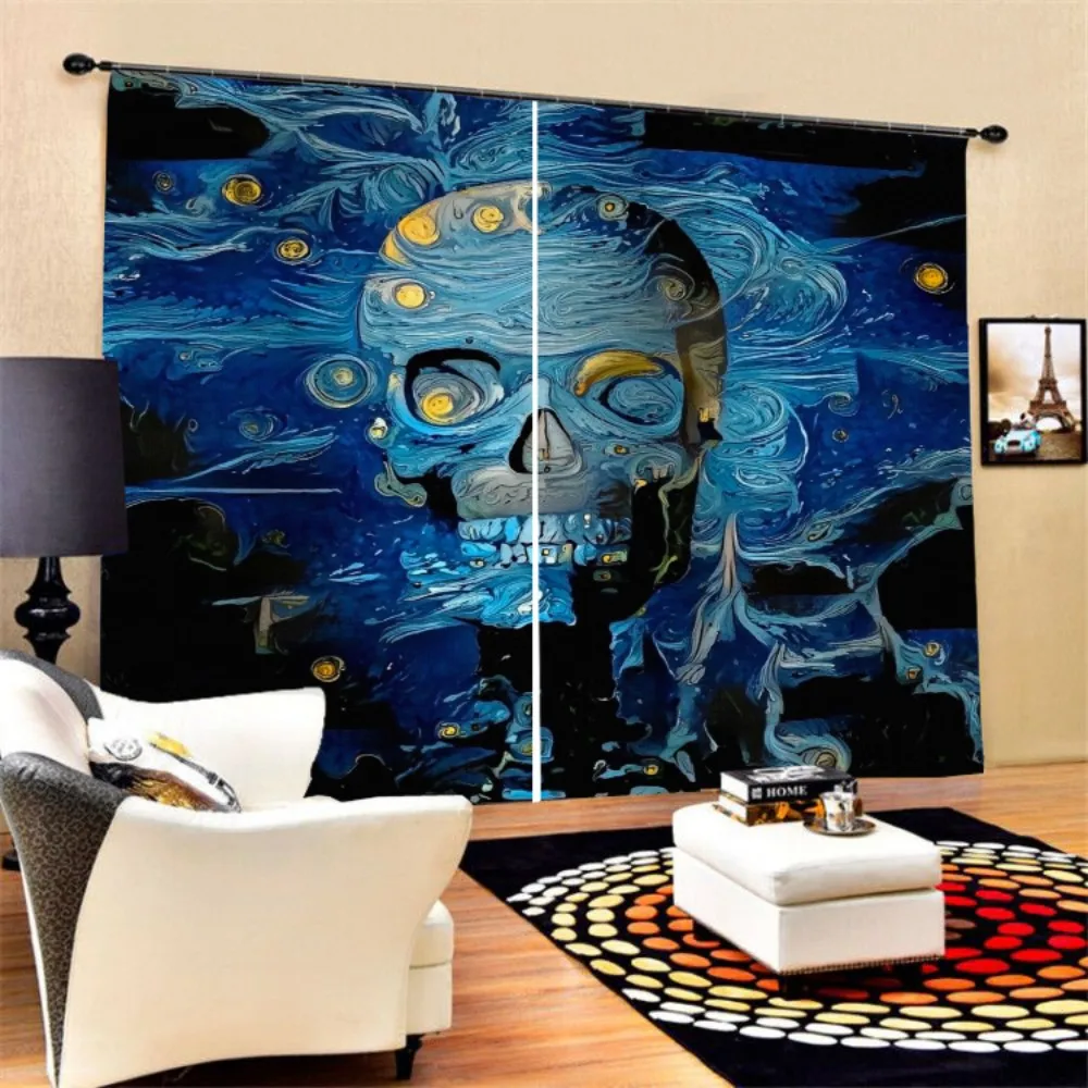 3D принт сахарный череп занавеска на окно 2 панели полиэстер затемненная для