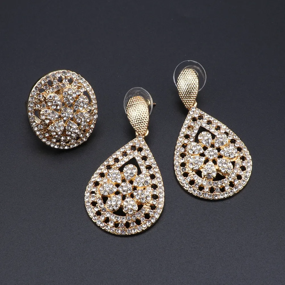 Золотой свадебный набор украшений для женщин высокое качество цветок кристалл