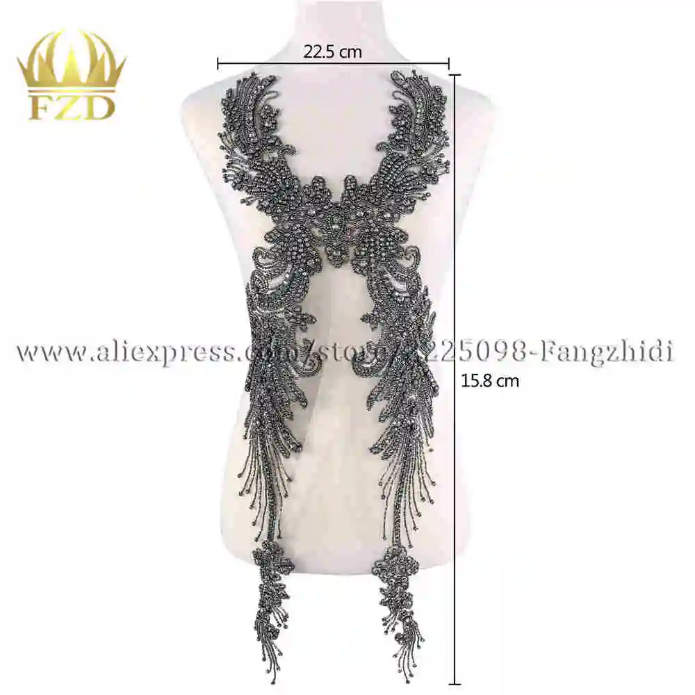 DRA-032 white tulle FZD 1 шт. Стразы ручной работы для невесты аппликация вышивка патчи для одежды бисером свадебное платье камни аппликация для DIY - Цвет: DRA-032 white tulle