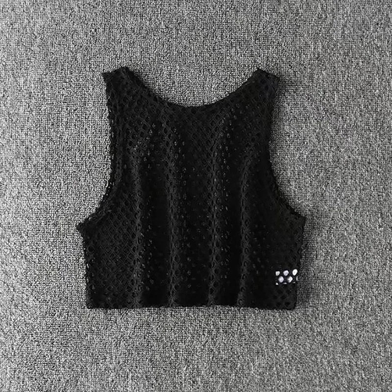 black Модные женские туфли; пикантные прозрачная емкость Топ элегантная свободная повседневная женская одежда майка Для женщин без рукавов сетчатые кроп-топы - Цвет: black