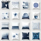 Оригинальный чехол для подушки с геометрическим рисунком голубого цвета абстрактная картина в скандинавском стиле простые белые декоративные подушки для дивана