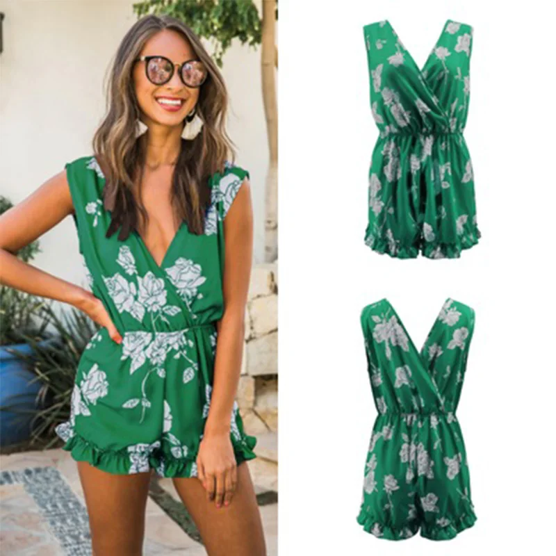 

2021 summer hot sale printed thin section breathable women's shorts jumpsuit