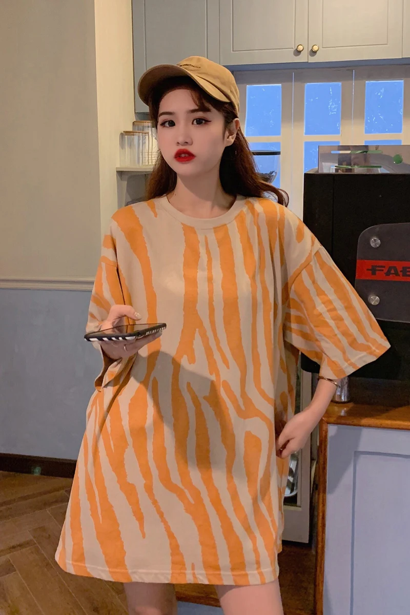 

Oversize Loose Korea Women's T-shirt 2021 Summer New Short Sleeve Cotton T-Shirt Thick Stripes Female Top Base Shirt